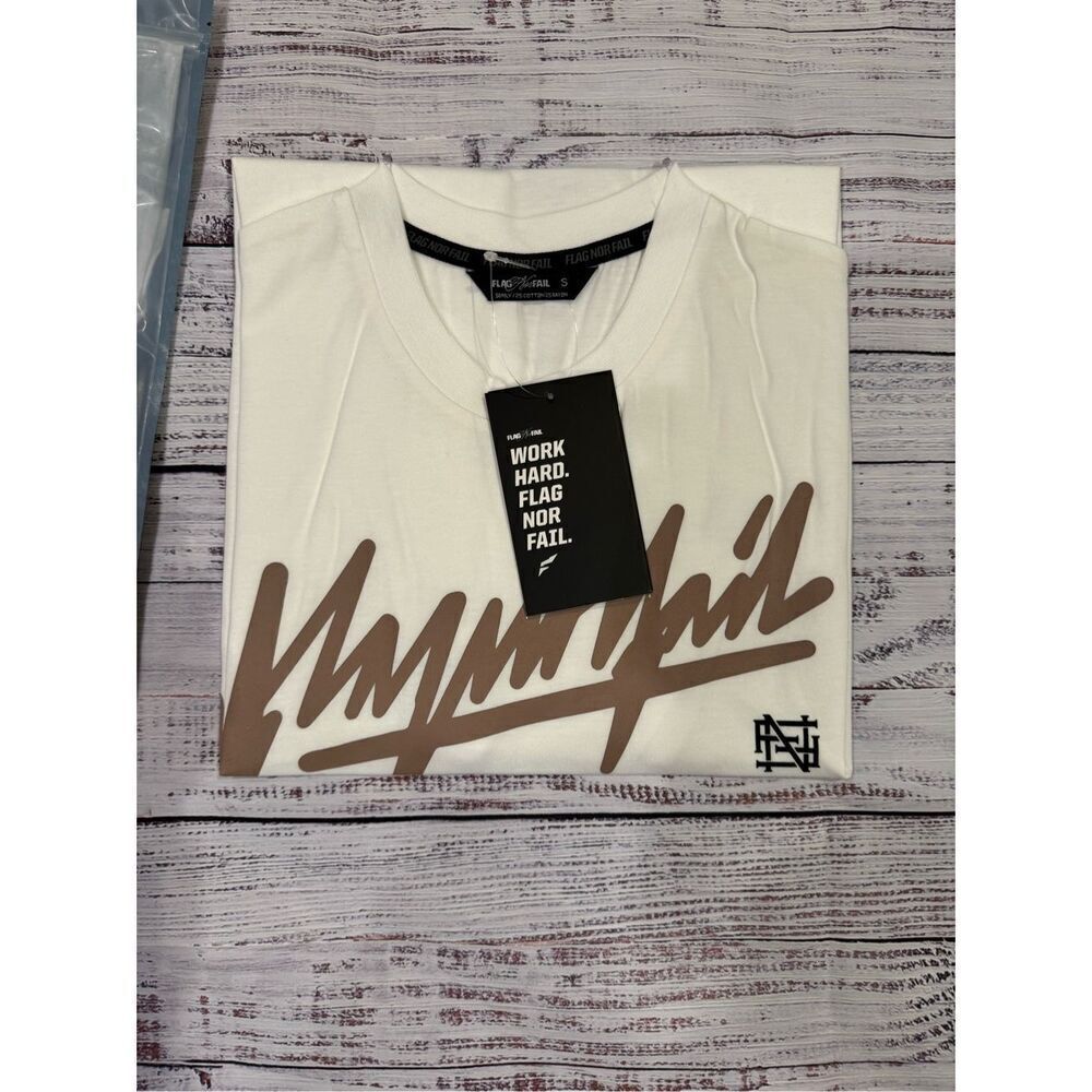 Flag nor Fail NWT Unisex Static OG Tee in White/Brown Size Small